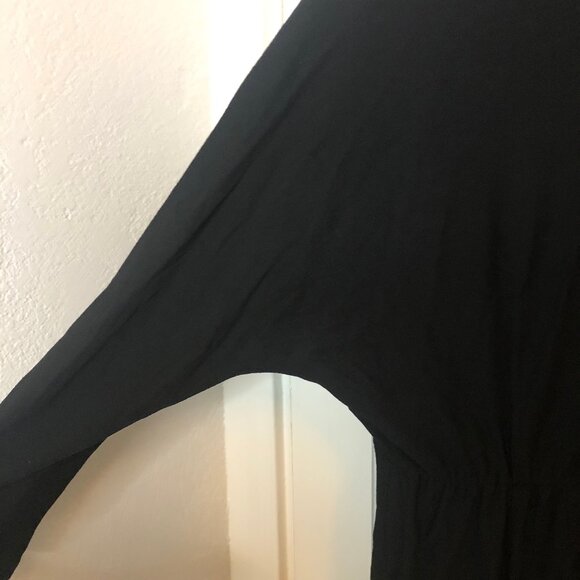 Derek Lam New York - Black V-neck Elastic Waist Midi Dress w/ Satin Hem, 16 - Picture 9 of 10